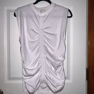 Topshop White Ruched Sleeveless Top Medium